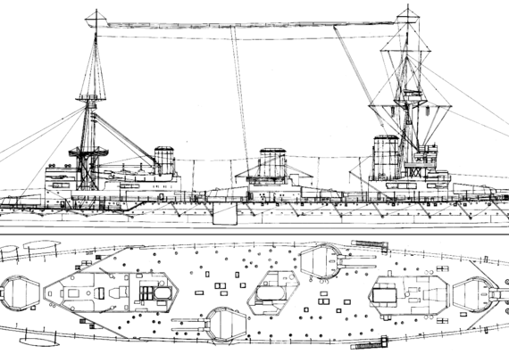 Корабль HMS Indefatigable [Battlecruiser] (1911) - чертежи, габариты, рисунки